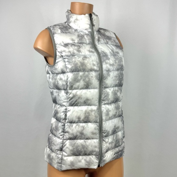 Eddie Bauer Puffer Vest Jacket Full Zip EB650 Down Insulated Womens S Gray White - Picture 9 of 13